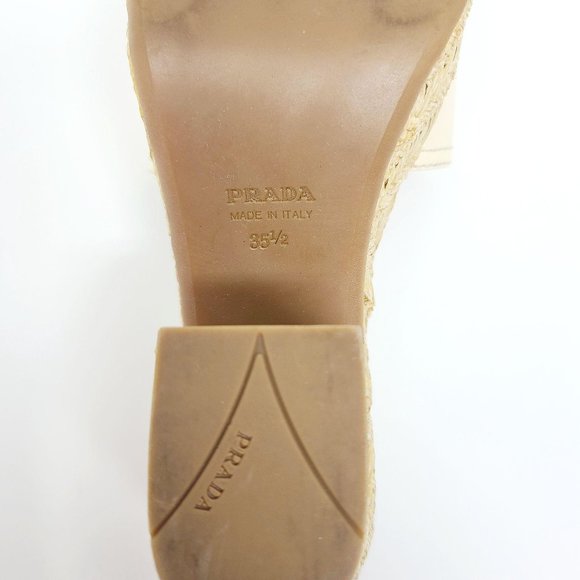 Prada Ivory Leather Slip On Wedge Sandals - Picture 13 of 13